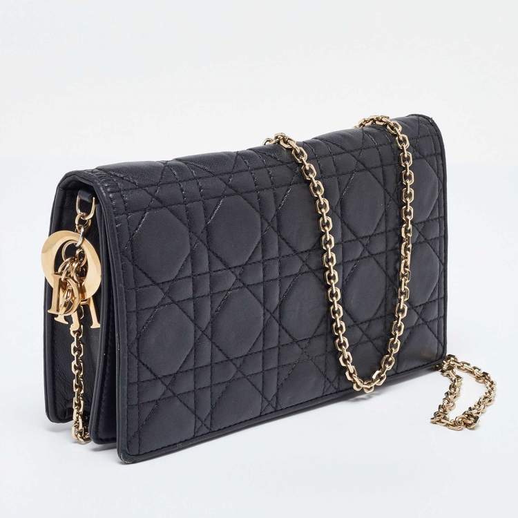 Pre Owned Dior Black Quilted Leather Lady Dior Chain Clutch