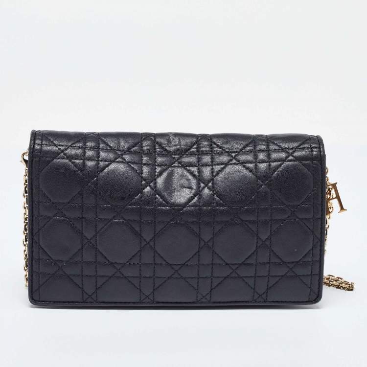 Pre Owned Dior Black Quilted Leather Lady Dior Chain Clutch