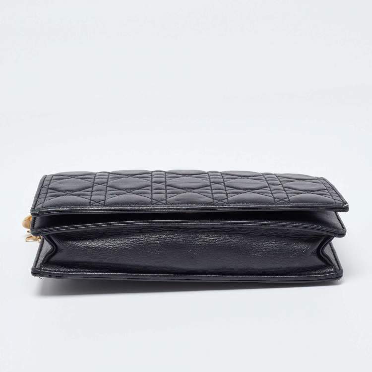 Pre Owned Dior Black Quilted Leather Lady Dior Chain Clutch