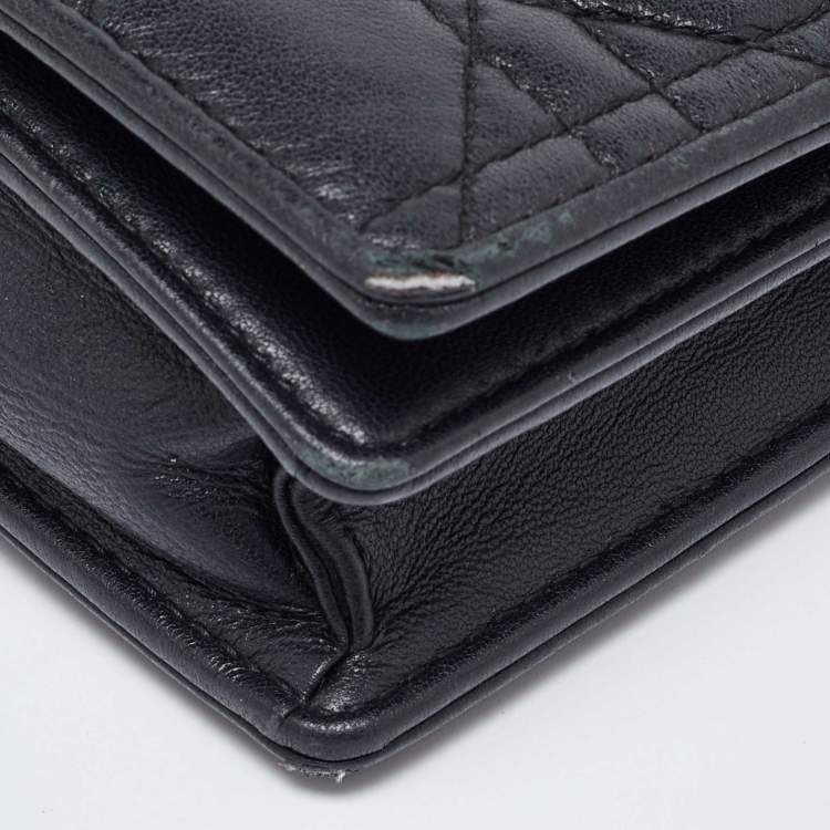 Pre Owned Dior Black Quilted Leather Lady Dior Chain Clutch