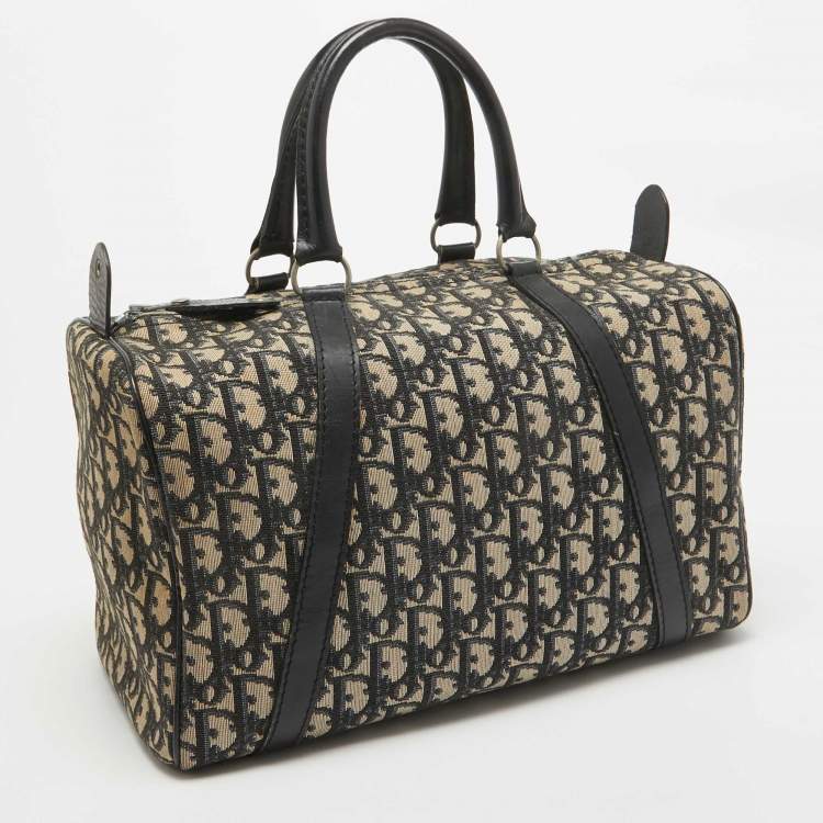 Pre Owned Dior Navy Blue Oblique Canvas Vintage Boston Bag