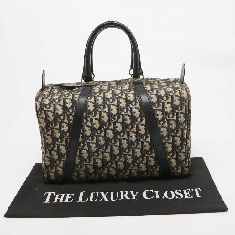 Pre Owned Dior Navy Blue Oblique Canvas Vintage Boston Bag