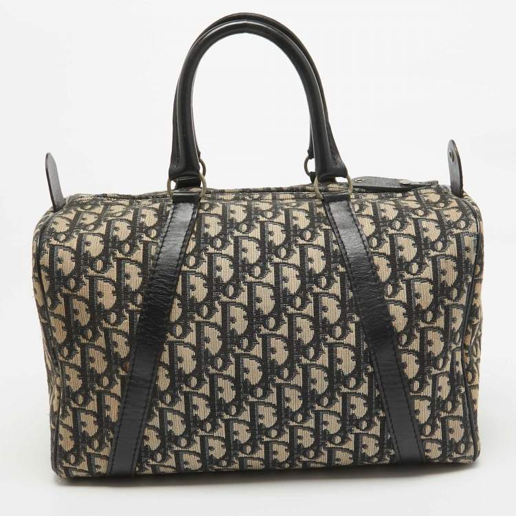 Pre Owned Dior Navy Blue Oblique Canvas Vintage Boston Bag