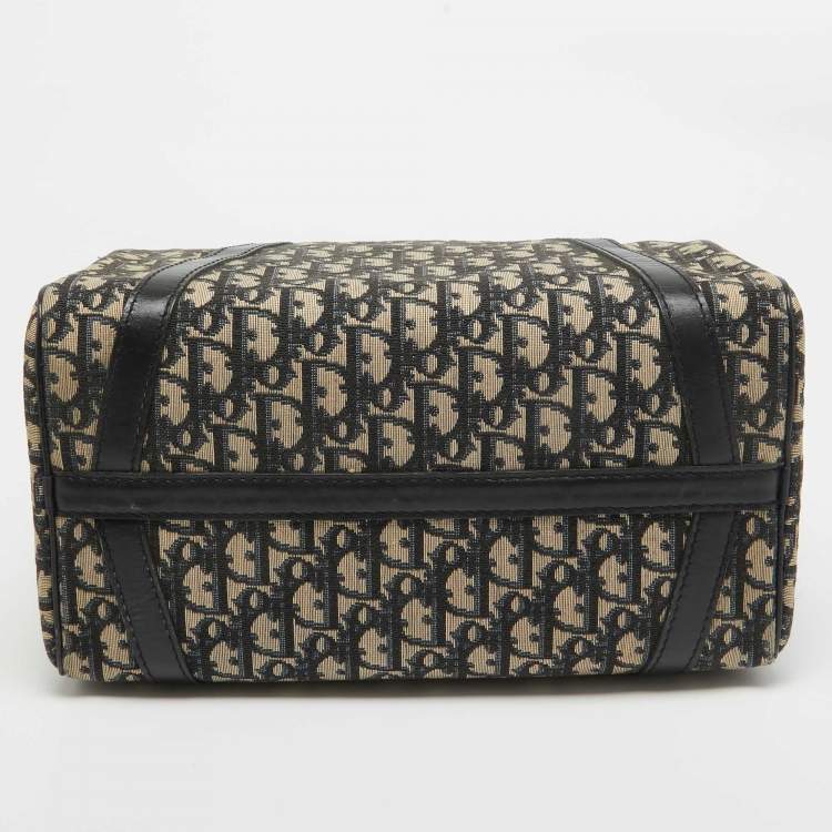 Pre Owned Dior Navy Blue Oblique Canvas Vintage Boston Bag