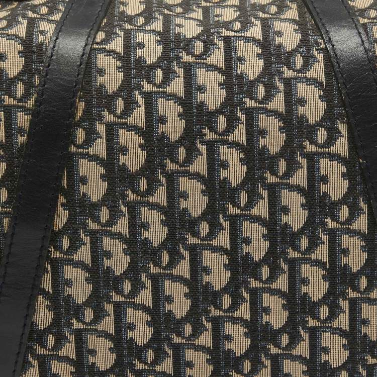 Pre Owned Dior Navy Blue Oblique Canvas Vintage Boston Bag