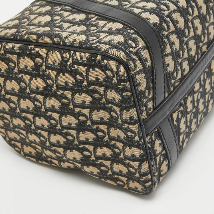 Pre Owned Dior Navy Blue Oblique Canvas Vintage Boston Bag