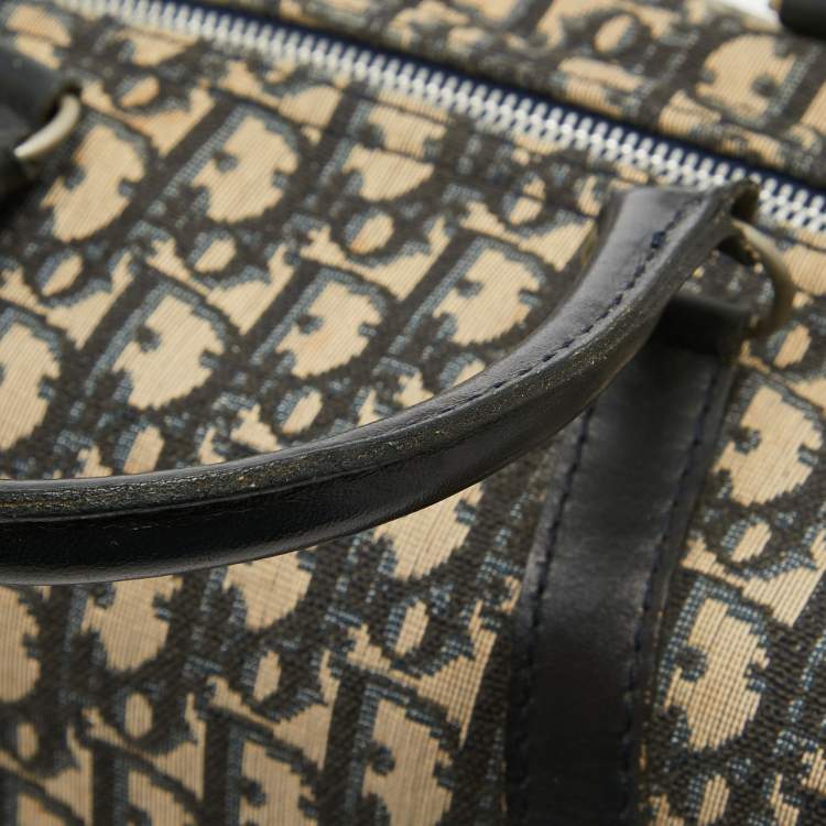 Pre Owned Dior Navy Blue Oblique Canvas Vintage Boston Bag
