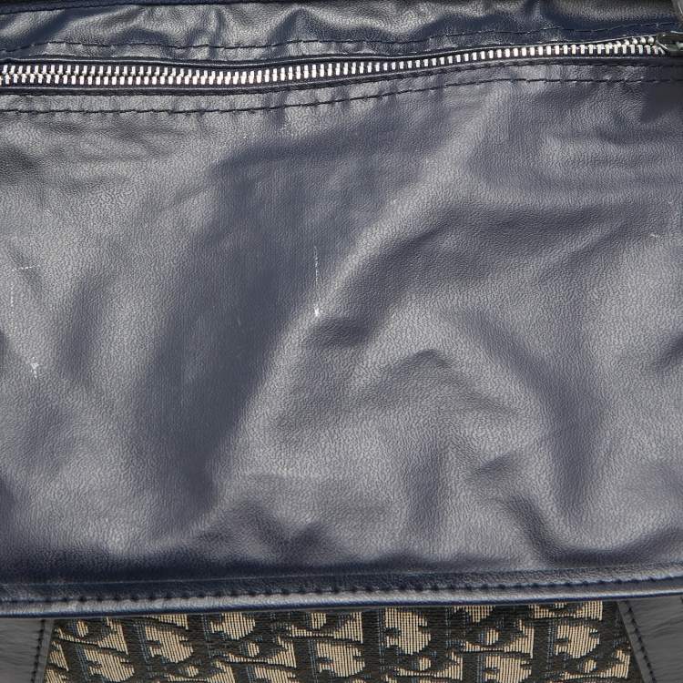 Pre Owned Dior Navy Blue Oblique Canvas Vintage Boston Bag