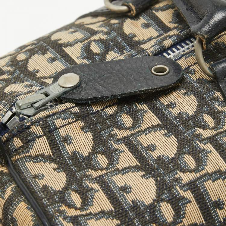 Pre Owned Dior Navy Blue Oblique Canvas Vintage Boston Bag