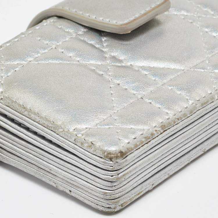 Pre Owned Dior Silver Cannage Leather Lady Dior 5 Gusset Card Holder
