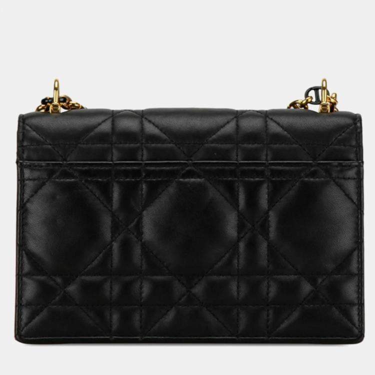Pre Owned Christian Dior Black Lambskin Macrocannage Mini Miss Caro Bag 
