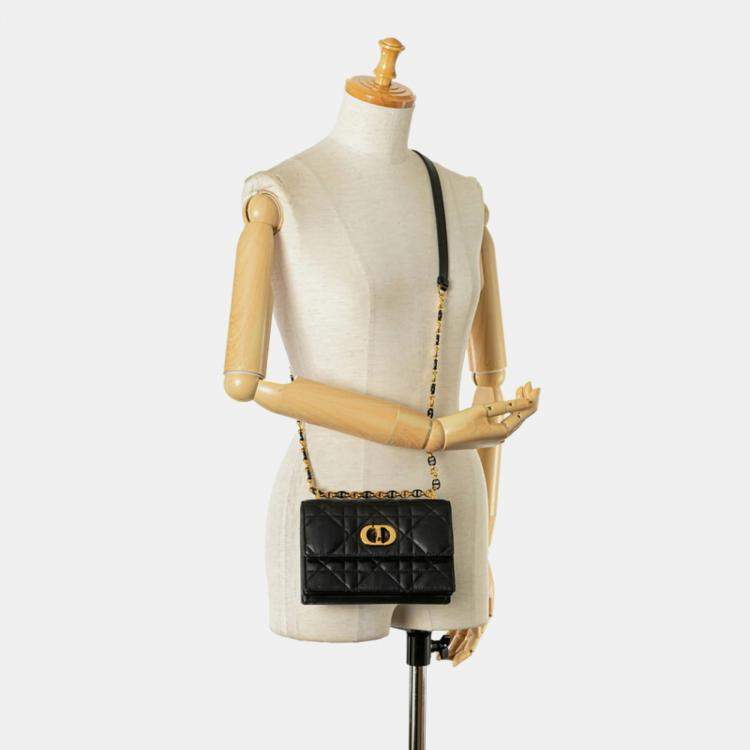 Pre Owned Christian Dior Black Lambskin Macrocannage Mini Miss Caro Bag 