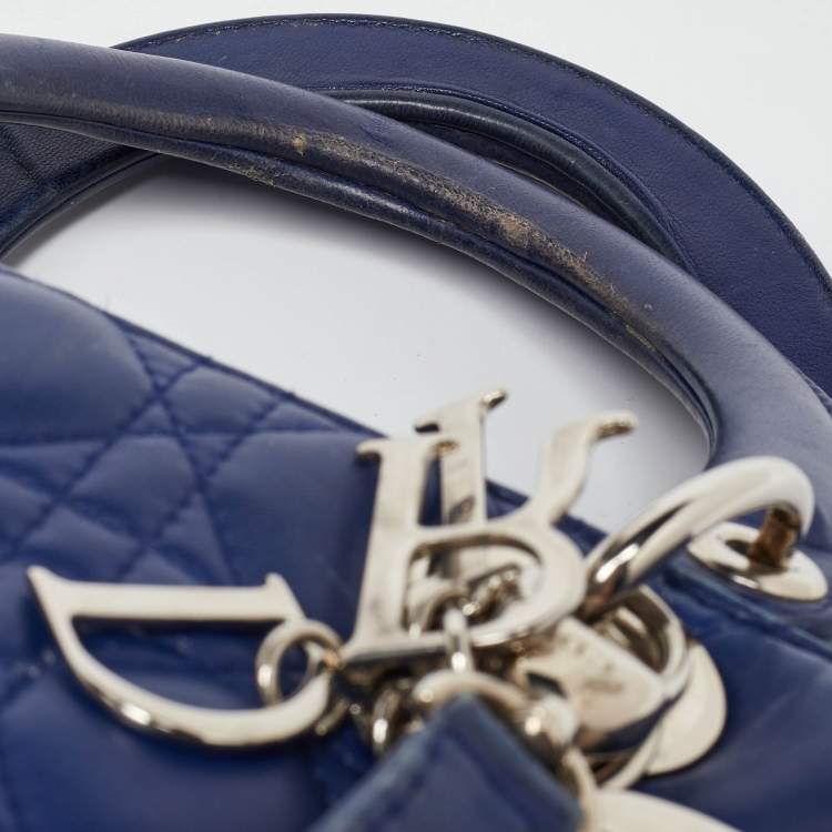 Pre Owned Dior Navy Blue Cannage Leather Large Lady Dior Tote