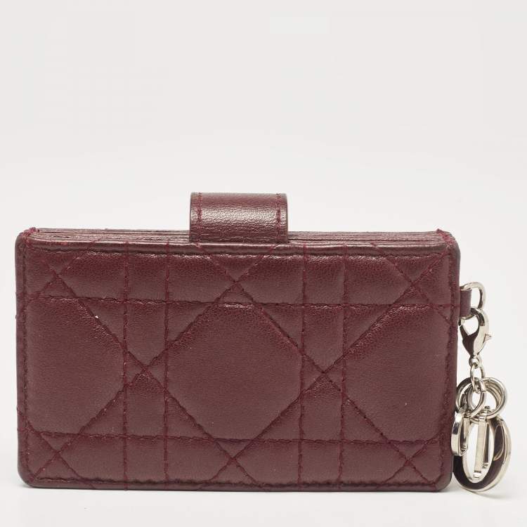 مملوكة مسبقًا Dior Burgundy Cannage Leather Lady Dior 5 Gusset Card Case