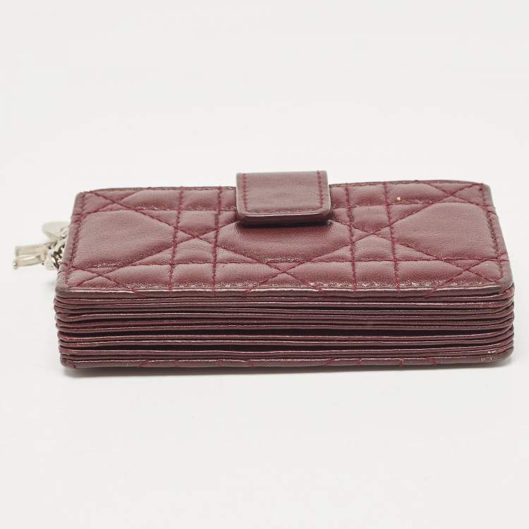 مملوكة مسبقًا Dior Burgundy Cannage Leather Lady Dior 5 Gusset Card Case