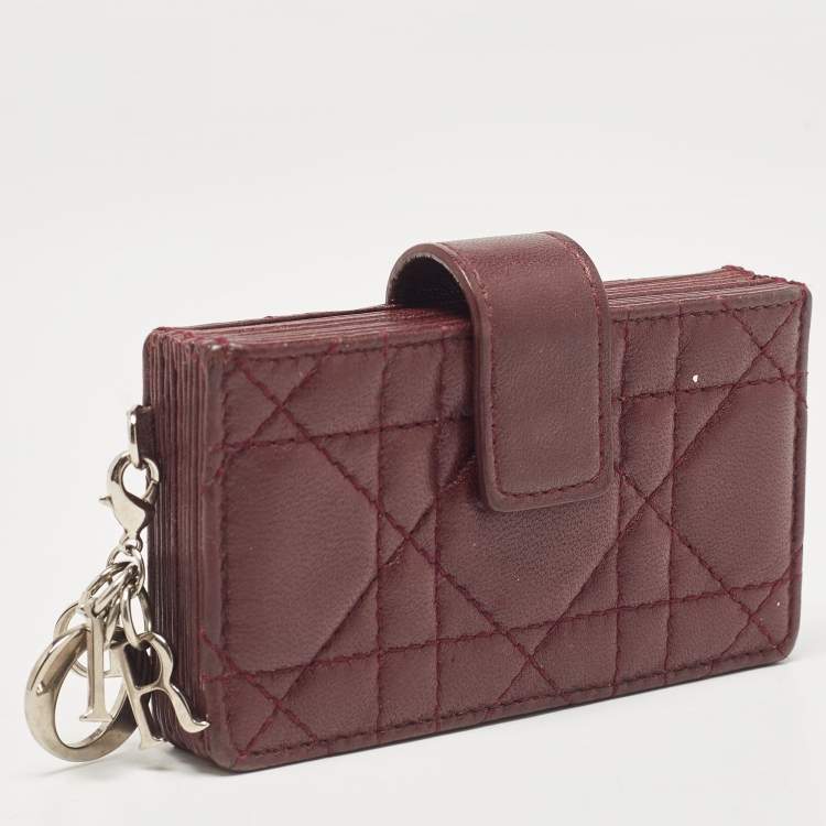 مملوكة مسبقًا Dior Burgundy Cannage Leather Lady Dior 5 Gusset Card Case