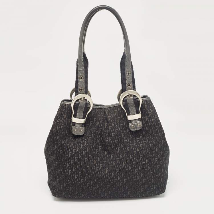 Pre Owned Dior Black Oblique Canvas and Leather Buckle Tote
