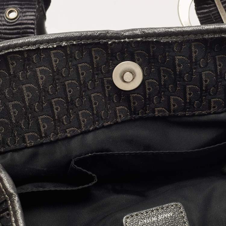Pre Owned Dior Black Oblique Canvas and Leather Buckle Tote