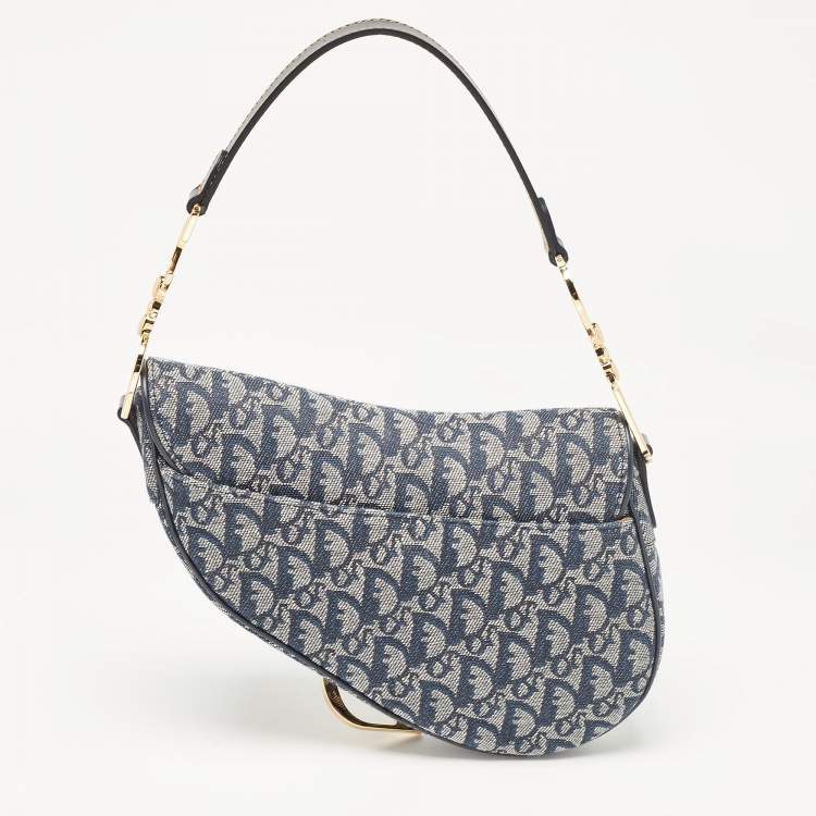 Pre Owned Dior Blue Oblique Canvas Saddle Bag