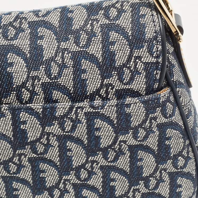Pre Owned Dior Blue Oblique Canvas Saddle Bag