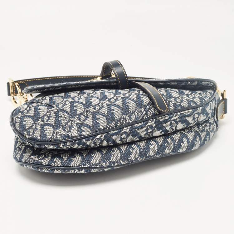 Pre Owned Dior Blue Oblique Canvas Saddle Bag