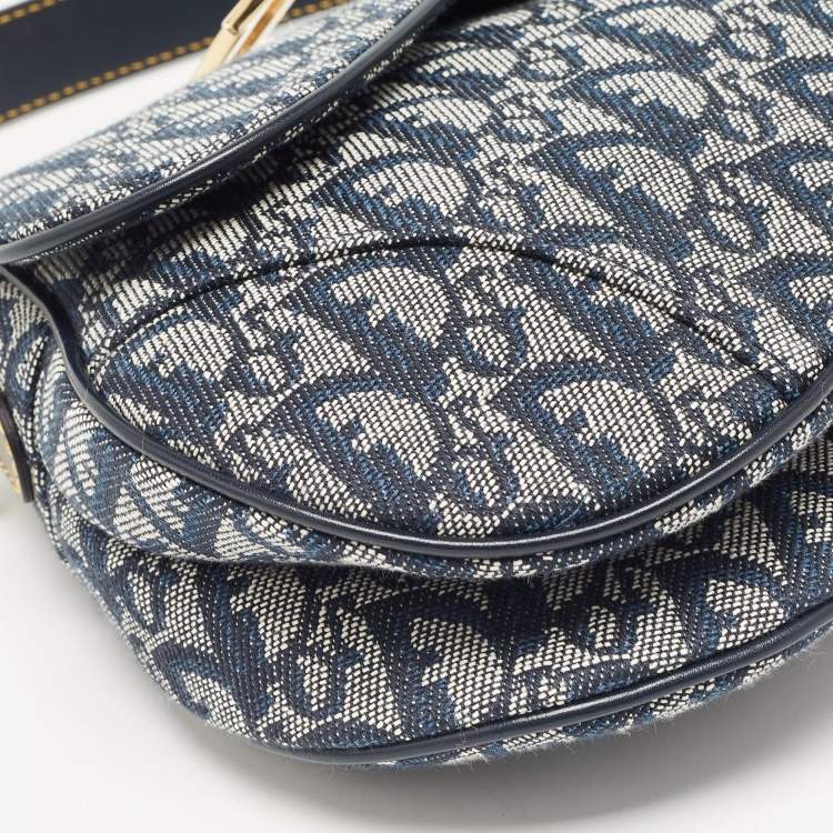 Pre Owned Dior Blue Oblique Canvas Saddle Bag