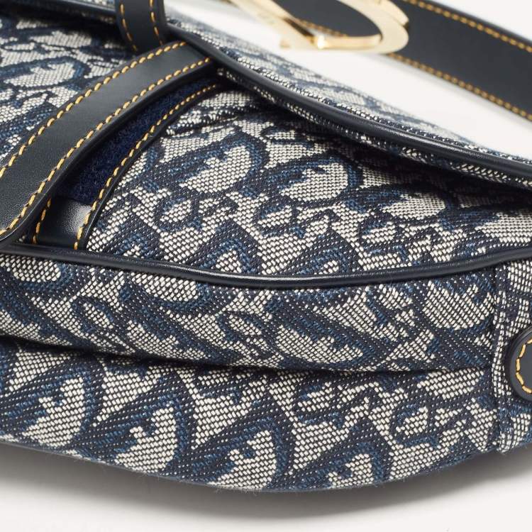 Pre Owned Dior Blue Oblique Canvas Saddle Bag