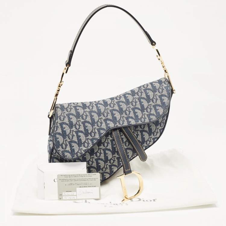 Pre Owned Dior Blue Oblique Canvas Saddle Bag