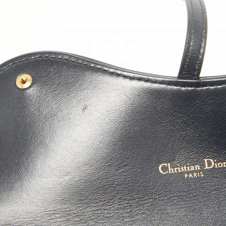Pre Owned Dior Navy Blue Oblique Canvas and Leather Saddle Wallet on Chain