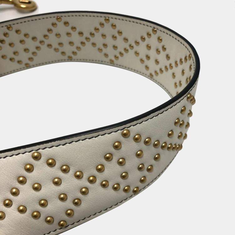 Pre Owned Dior White Leather Studded Medium Lady Dior Top Handle Bags