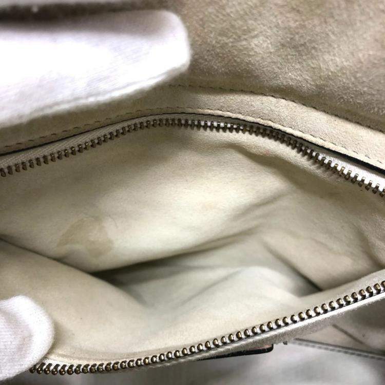 Pre Owned Dior White Leather Studded Medium Lady Dior Top Handle Bags