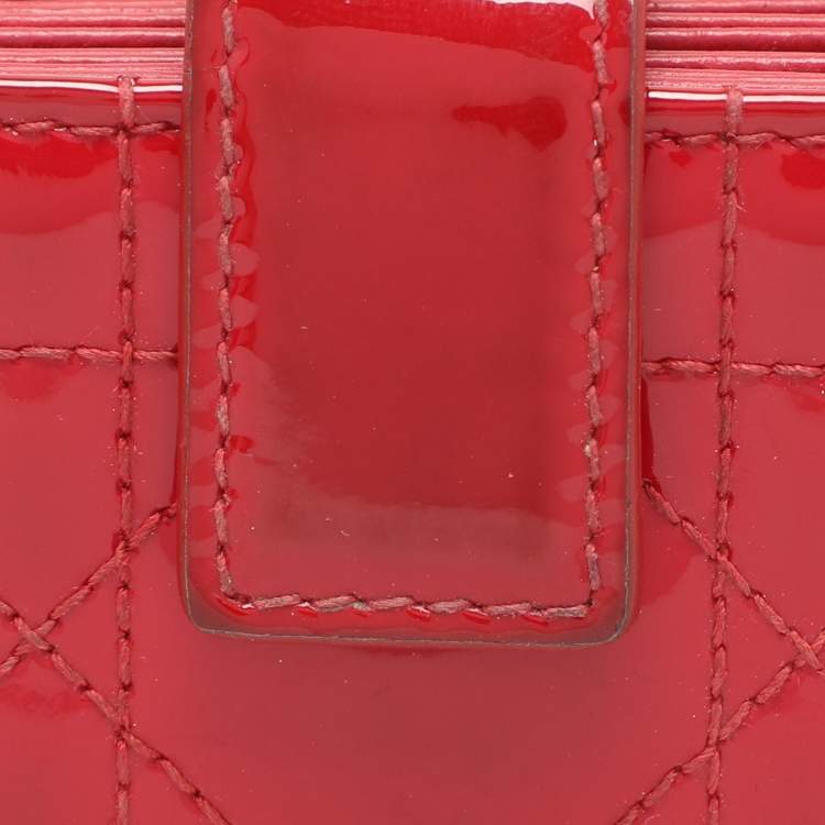 Pre Owned  Dior Red Cannage Patent Leather Lady Dior Gusset Card Case 