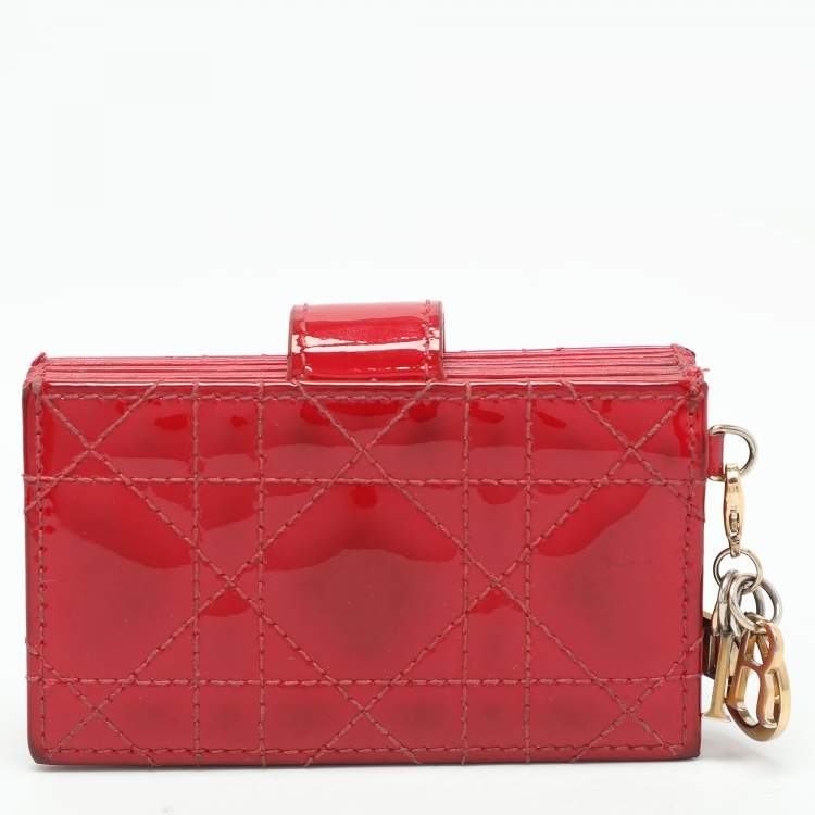 Pre Owned  Dior Red Cannage Patent Leather Lady Dior Gusset Card Case 