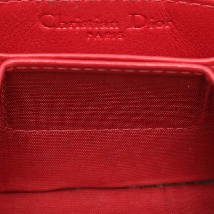 Pre Owned  Dior Red Cannage Patent Leather Lady Dior Gusset Card Case 