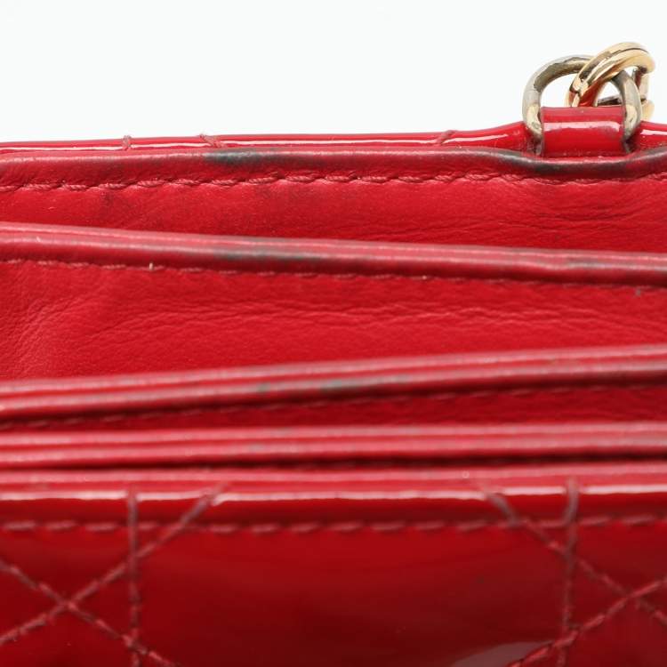 Pre Owned  Dior Red Cannage Patent Leather Lady Dior Gusset Card Case 
