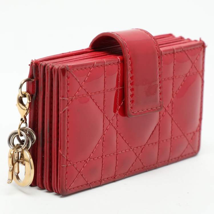 Pre Owned  Dior Red Cannage Patent Leather Lady Dior Gusset Card Case 