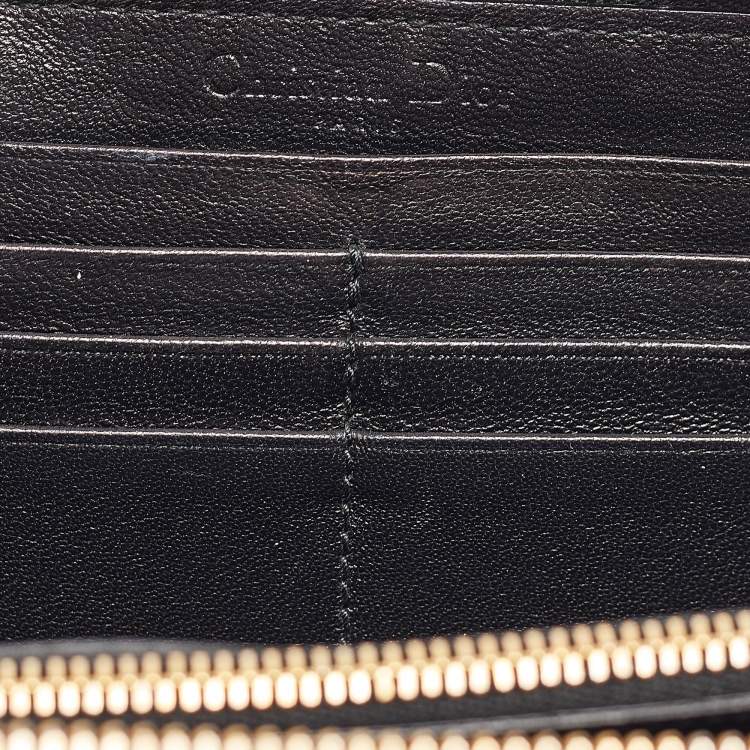 Pre Owned Dior Black Cannage Patent Leather Lady Dior Zip Around Wallet