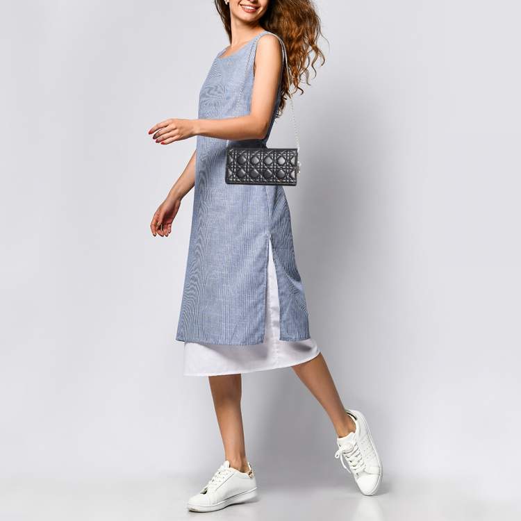 Pre Owned Dior Black Cannage Leather Lady Dior Chain Clutch