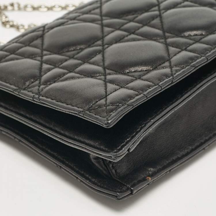 Pre Owned Dior Black Cannage Leather Lady Dior Chain Clutch