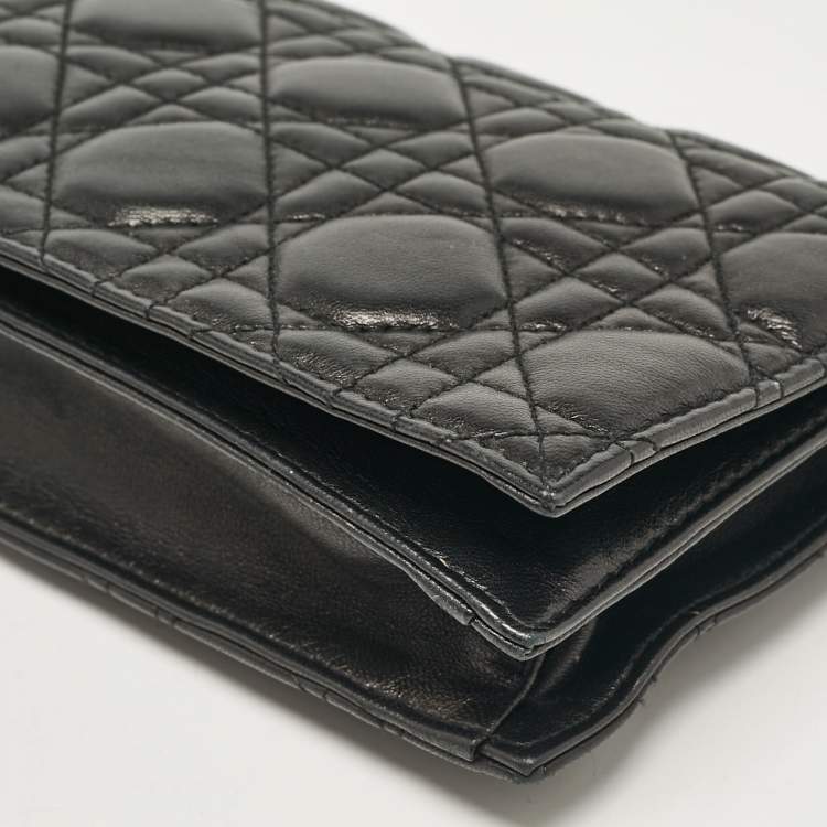 Pre Owned Dior Black Cannage Leather Lady Dior Chain Clutch