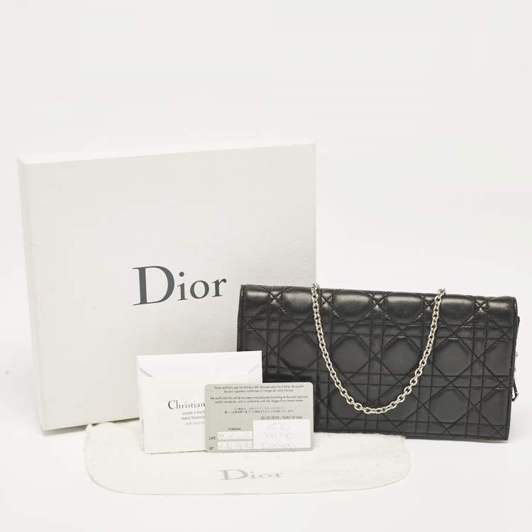 Pre Owned Dior Black Cannage Leather Lady Dior Chain Clutch