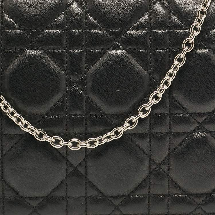 Pre Owned Dior Black Cannage Leather Lady Dior Chain Clutch
