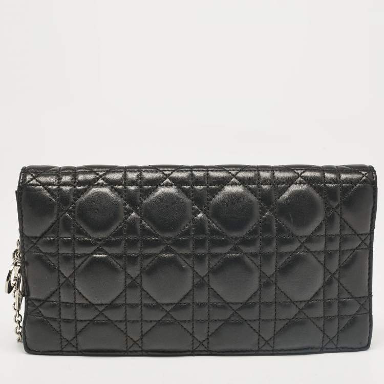 Pre Owned Dior Black Cannage Leather Lady Dior Chain Clutch