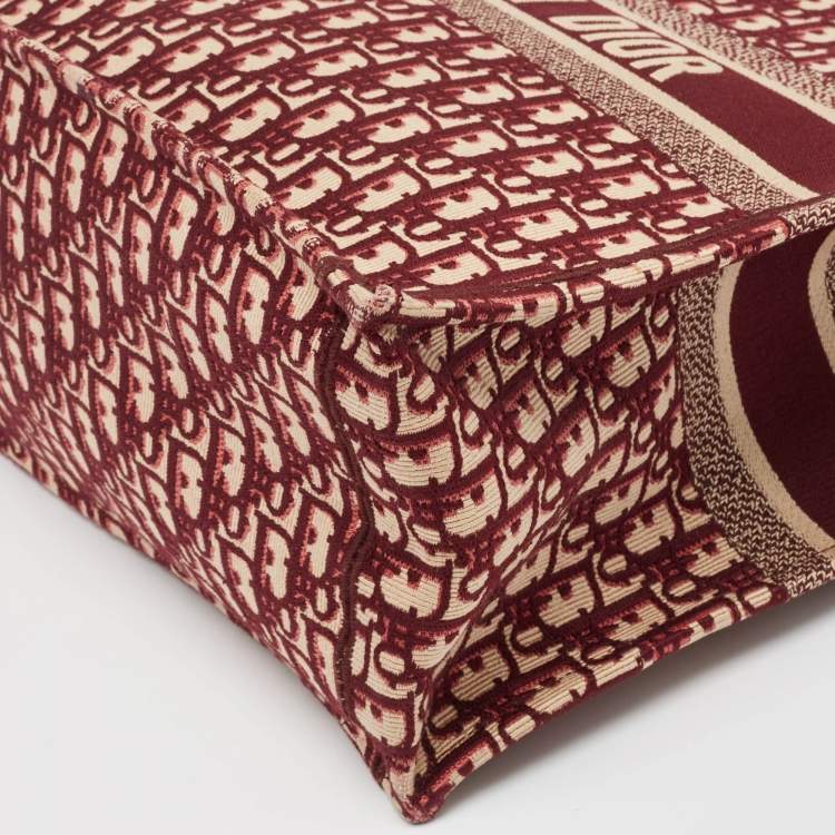 Pre Owned Dior Burgundy Oblique Embroidered Canvas Large Book Tote