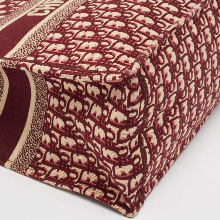 Pre Owned Dior Burgundy Oblique Embroidered Canvas Large Book Tote