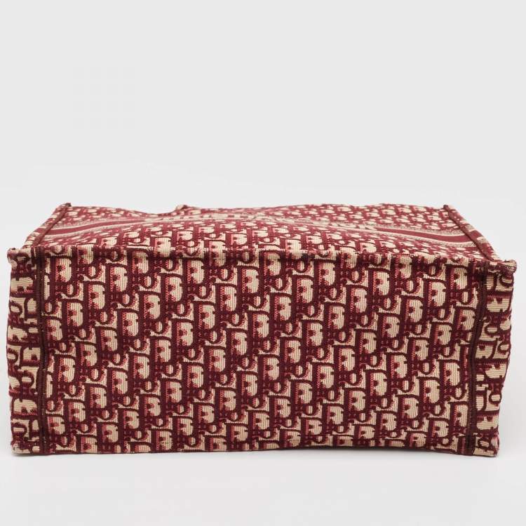 Pre Owned Dior Burgundy Oblique Embroidered Canvas Large Book Tote