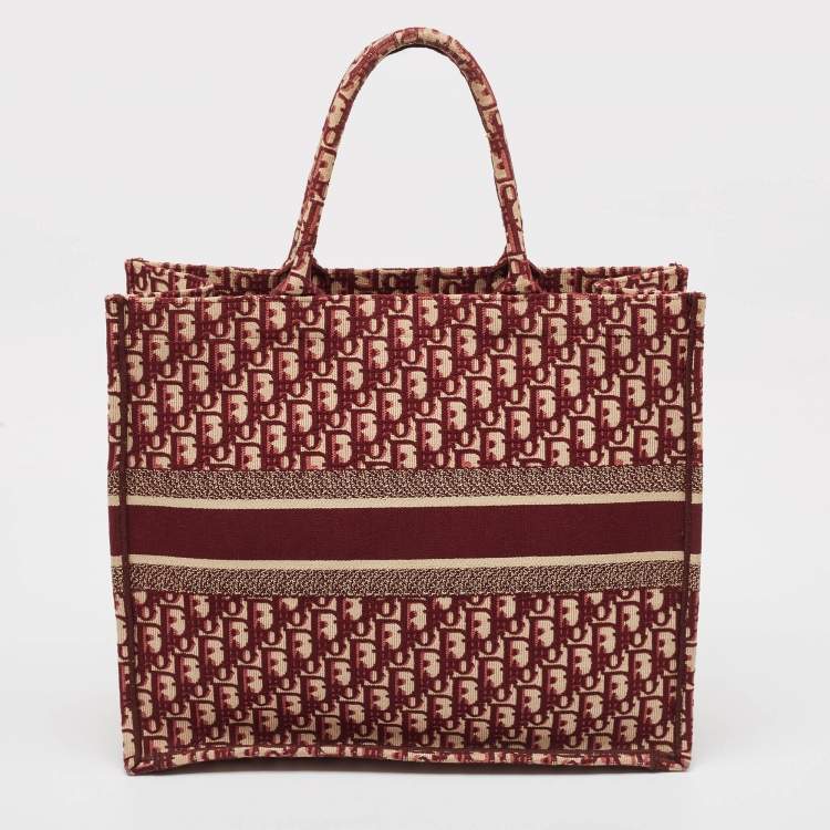 Pre Owned Dior Burgundy Oblique Embroidered Canvas Large Book Tote