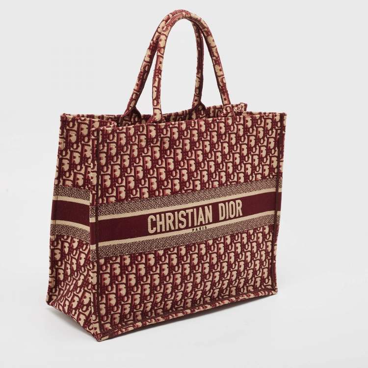 Pre Owned Dior Burgundy Oblique Embroidered Canvas Large Book Tote