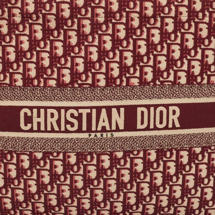 Pre Owned Dior Burgundy Oblique Embroidered Canvas Large Book Tote