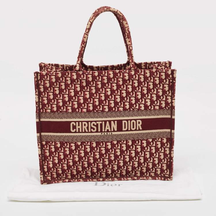 Pre Owned Dior Burgundy Oblique Embroidered Canvas Large Book Tote